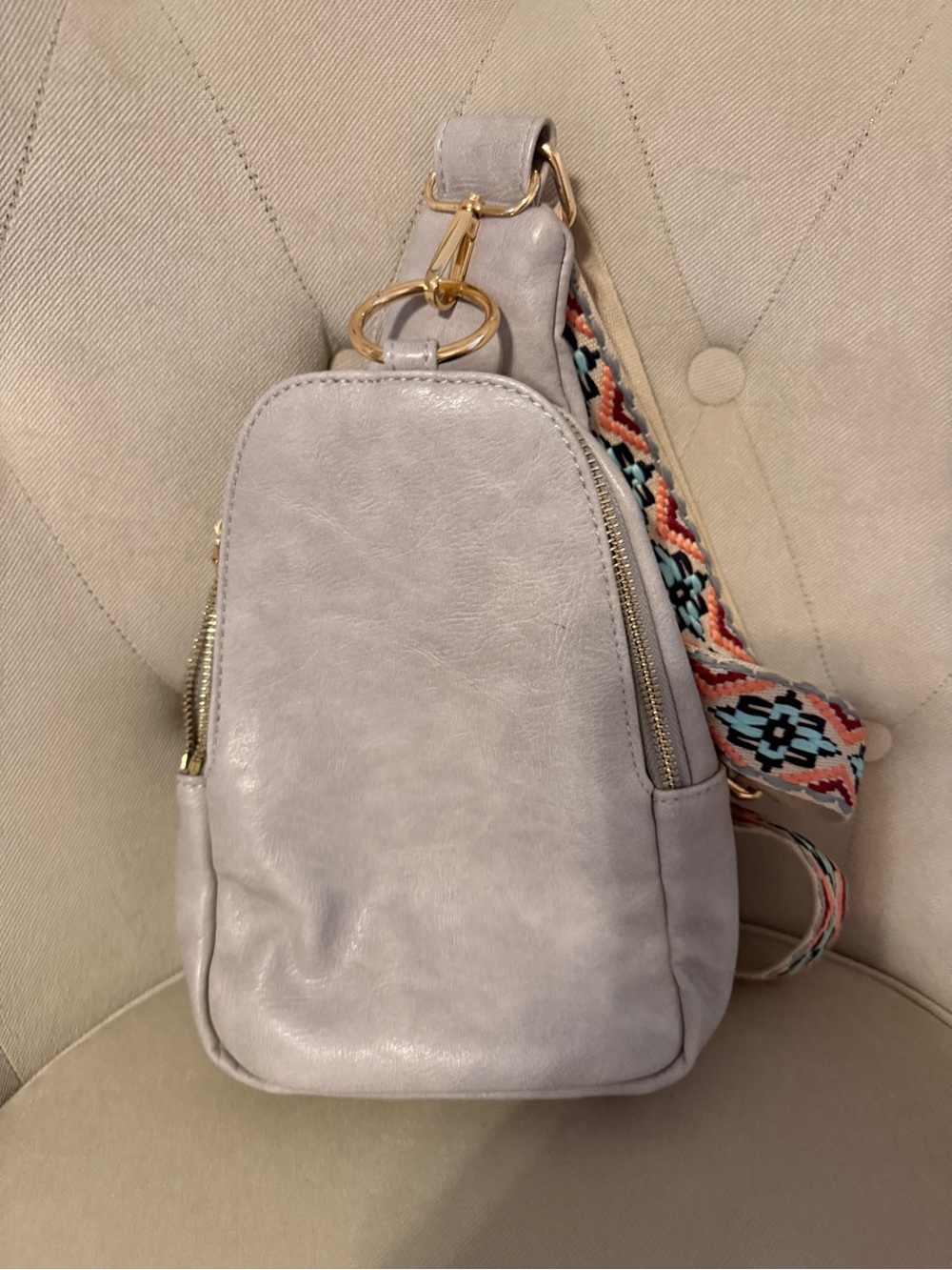 Moda Luxe Light Gray Crossbody with Patterned Woven Strap